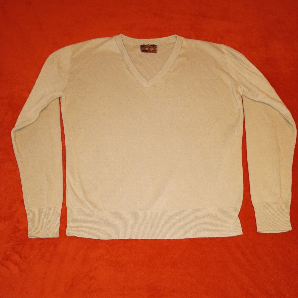 Vintage Dimensions V-neck Long Sleeve Soft Tan Shirt Women M USA Light Academia
